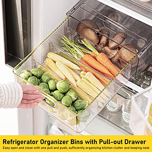 4 Pack Refrigerator Organizer Bins with Pull-out Drawer Stackable Clear Fridge Drawer Organizer Fruit Vegetable Storage  - Additional View