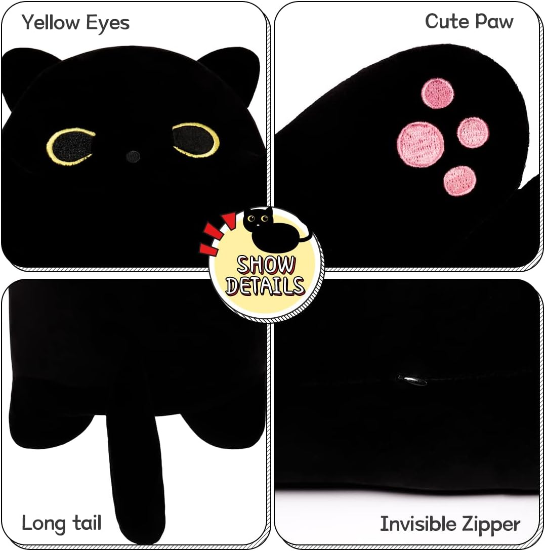 Black Cat Plush Toy Soft Long Cat Pillow Plushies Doll Stuffed Animal Plush Body Pillow Black Sesame Meowchi Sofa Throw Pillow Decoration Gift for Kids Girl, 70cm/27.5inch - Image 2