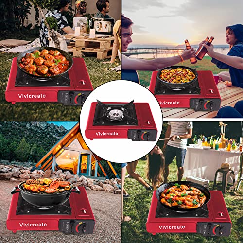 Vivicreate Portable Butane Stove 8500 BTU, Butane Stove with Auto Ignition for Camping, Lightweight Portable Gas Stove Burner with Safety Lock, Butane Burner, Estufa de Gas Portatil(Red) by vivicreate - Image 6