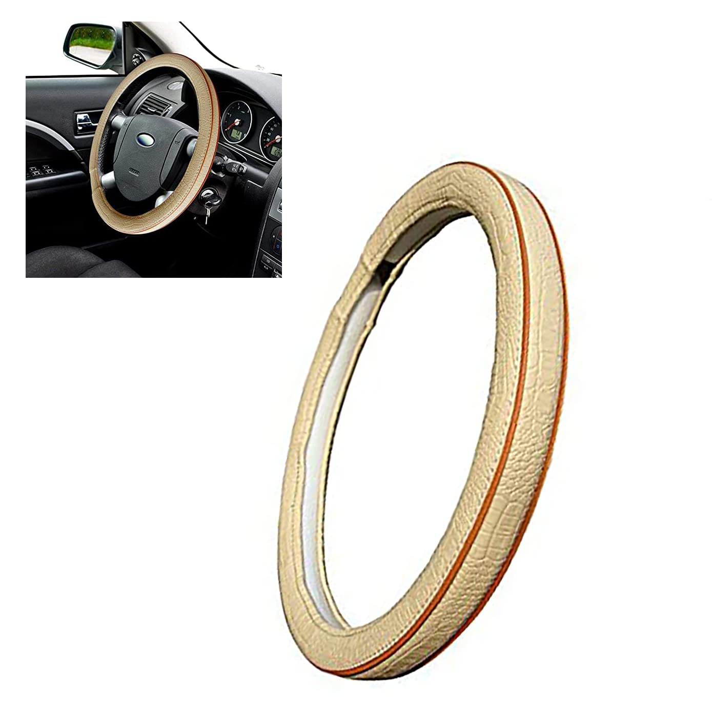 Auto Pearl - Adinox Ring Type Car Steering Wheel Cover (Diamond Beige Red) Compatible with-X Trail