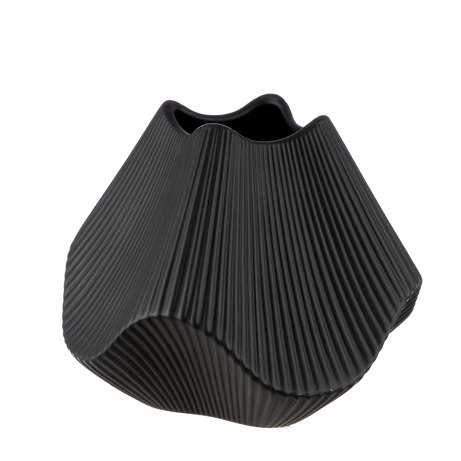 GILDE Vaso a lamelle – nero opaco – ceramica – altezza 19 cm x larghezza 22 cm – vaso decorativo