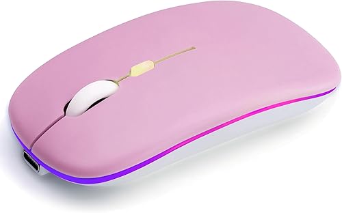 Ratón inalámbrico Bluetooth recargable de larga duración modo dual  BT 5.2 y 2.4G silencioso RGB LED, mouse ergonómico delgado y portátil para