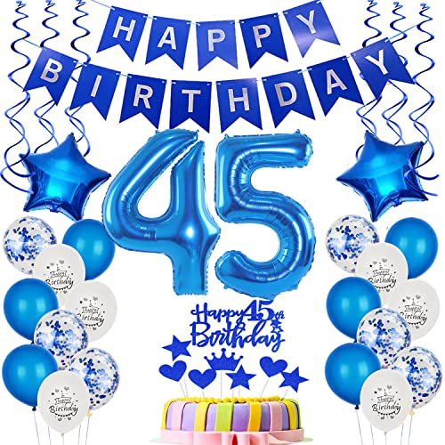 palloncini in foil 45°compleanno decorazione torta blu compleanno 45 anni