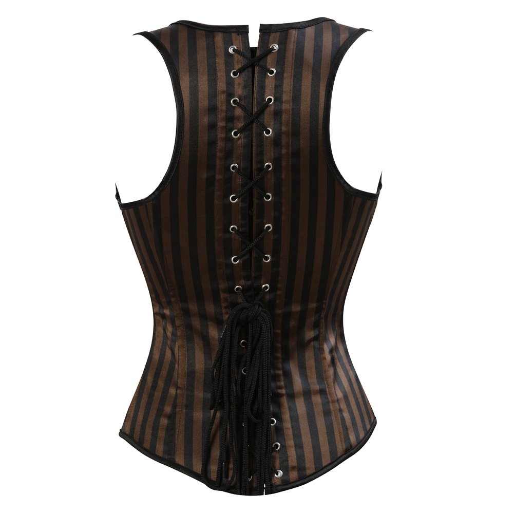 Grebrafan Steampunk Corsage Gestreift Unterbrust mit Tüll Rock | Vampire Halloween Kostüm Korsett Damen