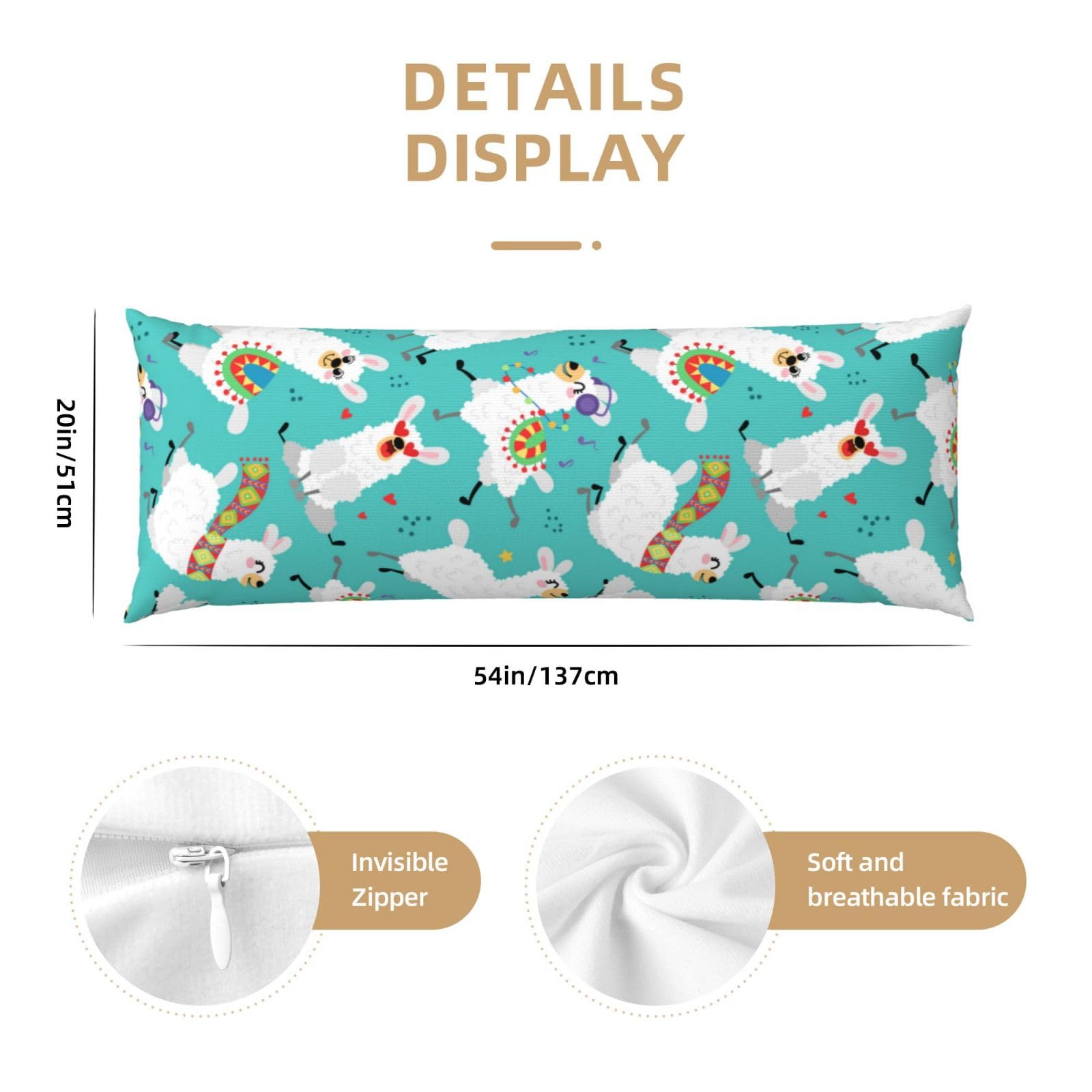 Buewutiry Cartoon Llamas Body Pillow Cover Breathable Body