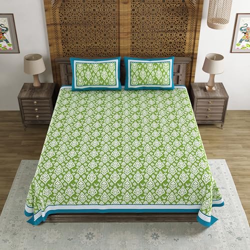 Image of BLOCKS OF INDIA Hand Block Printed 200 TC Cotton Super King Size Bedsheet(106 x 106) (Multi 14)