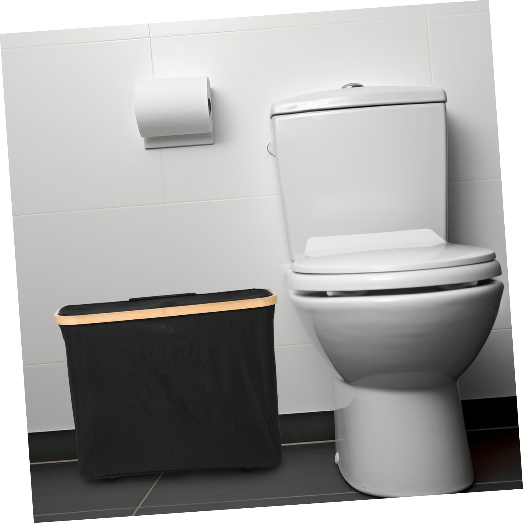 Cesta de Almacenamiento para Papel Higiénico de Tela Negra | Gran Capacidad para Varios Rollos, Uso en Cocina y Baño, Diseño Simple y Versátil