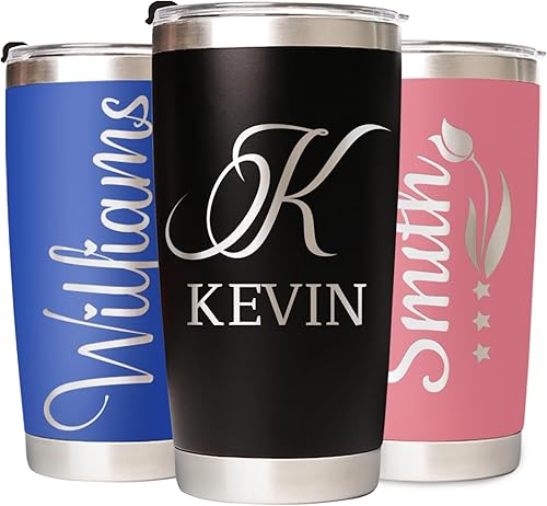 Vaso personalizado con nombre grabado, vaso de café de acero inoxidable personalizado de 20 onzas con tapa, regalos de cumpleaños personalizados