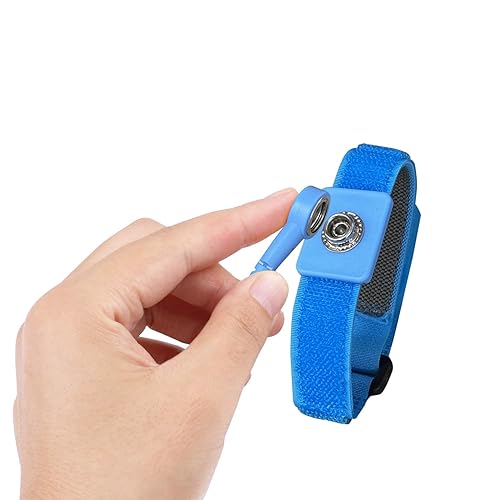 Miniatura 33 de Correa para muñeca a prueba de estática y descargas, pulsera con cable largo y extensible de tierra y con clip de cocodrilo Amarillo