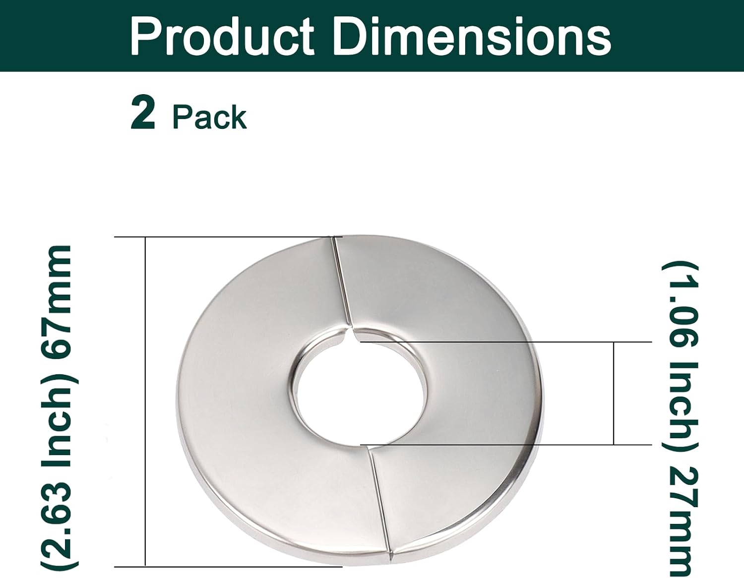 Shower Arm Flange, Stainless Steel Replacement Wall Split Flange/Escutcheon Plate Floor for Universal Standard 1.06''/27mm Shower Head Arm Pipe (Round-Split-2 Packs, Chrome Finish)