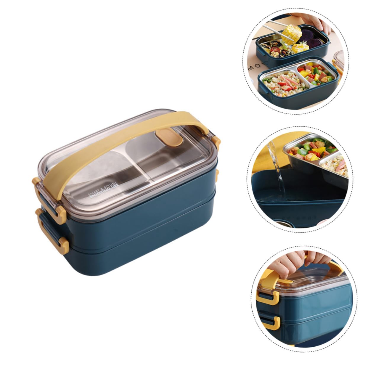 Boîte à Lunch Compartimentée Isotherme 2 Niveaux 304 Acier Inoxydable Bleu Portable pour Bureau et École Conteneur Alimentaire Étanche Pratique