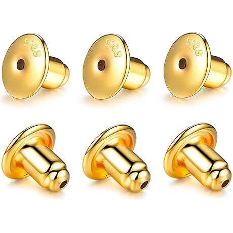 14k Gold Earring Screw Backs Replacements 4 Pairs for Sensitive Ears Silver...