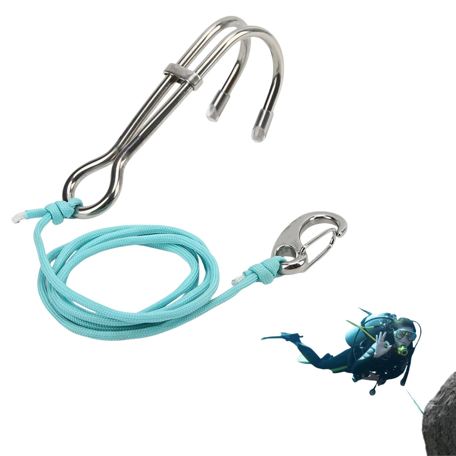 Gancio per Immersione, Cordino Subacquee Anticorrosivo Scuba Drift Hook con Linea Luminosa Gancio per Immersioni Subacquee