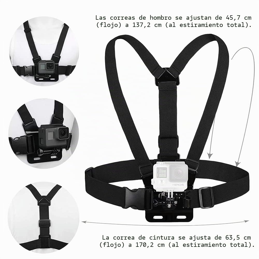 TEKCAM Kit de Accesorios para Cámara de Acción Compatible con Gopro Hero 13 12 11 10 9/dji OSMO Action 4 5 Pro/COOAU, Correa para el Pecho de la Cabeza, Selfie Stick, Mango Flotante, Ventosa Soporte