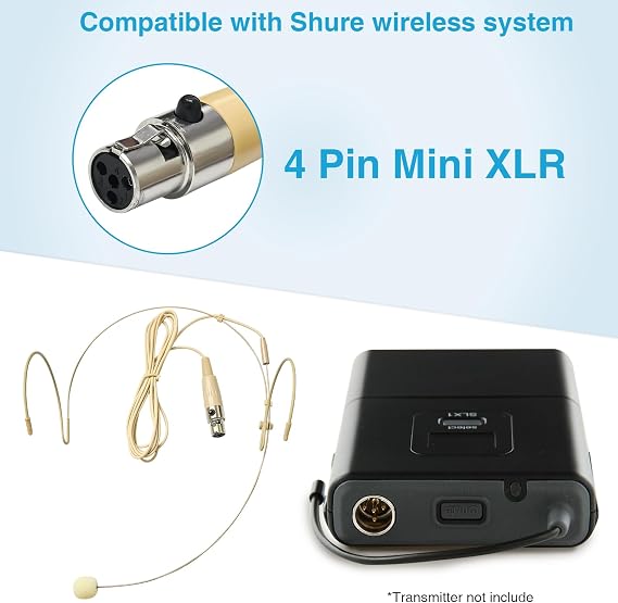 5 Pack Headset/Headworn Microphone Double Over Ear Earset Micophone for Singing Hands-Free Head Hanging Condenser Omnidirectional Mic for Shure,4 Pin Mini XLR,1.5M Cable,Windscreen