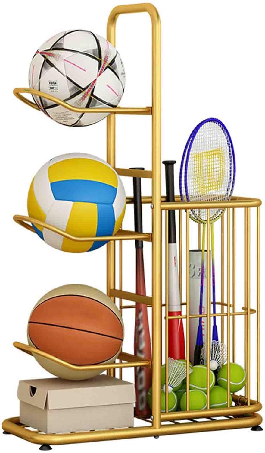 Vertikales Ballregal, 5/7/9-Ball-Halterung, goldfarbener Sportständer für Basketball, Fußball, Volleyball, für den Innen- und Außenbereich (weiß, Kapazität: 5 Bälle)