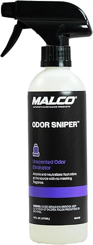 Malco Odor Sniper - Eliminador de olores sin fragancia para interiores de automóviles/Penetra los olores en la fuente/Neutraliza químicamente los