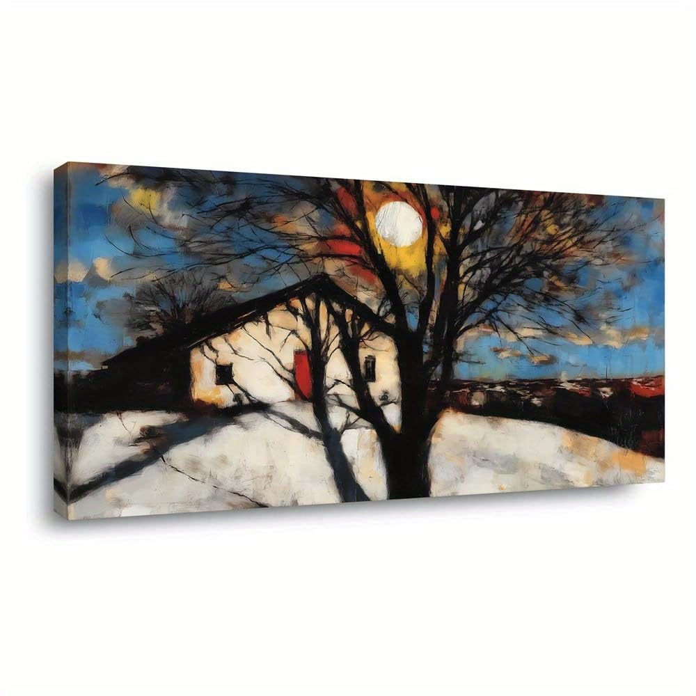 SPXLUCAU Modern Winter House Abstract Artwork, for Bathroom, Dining Room, Kitchen, Office, Living Room(20x40cm/No frame)