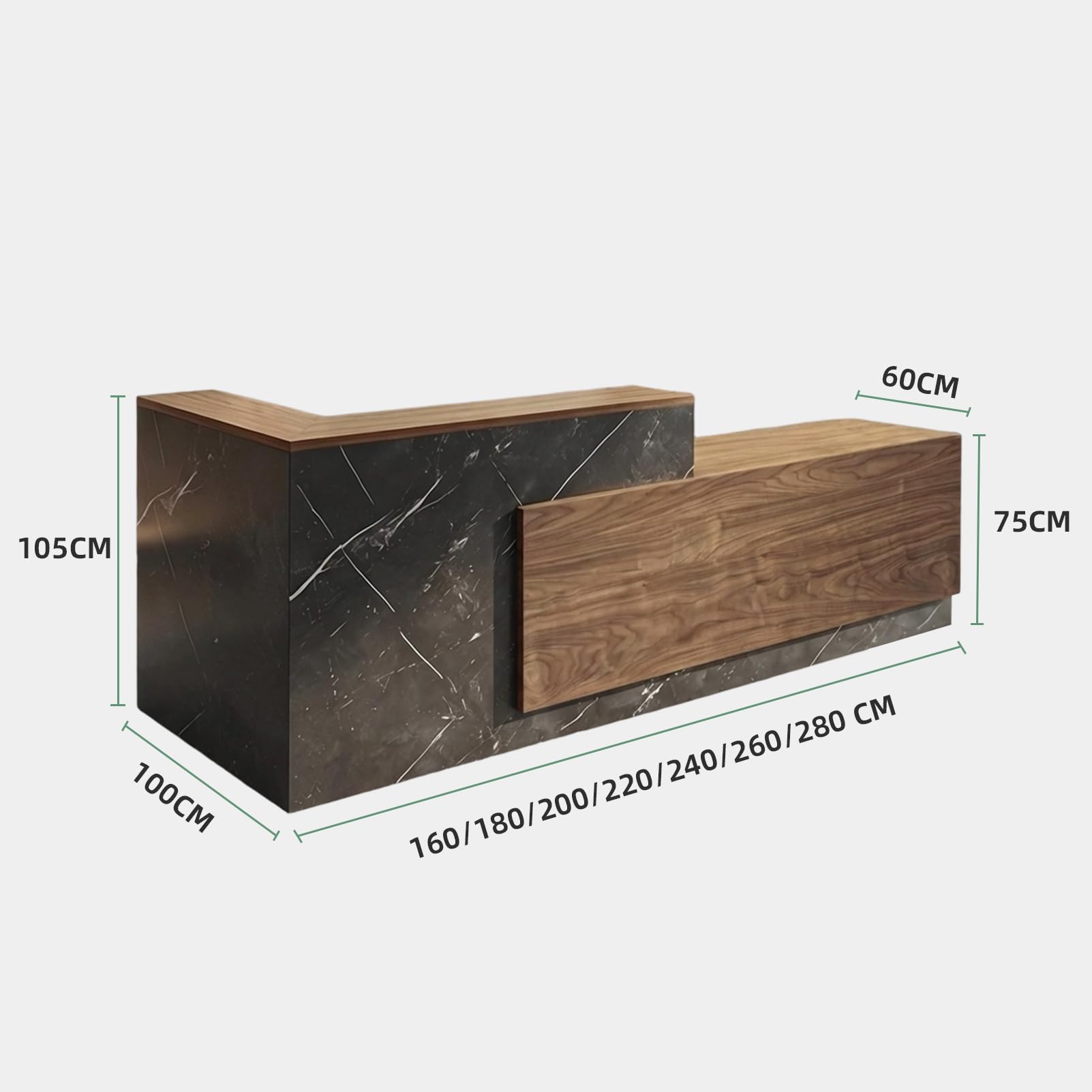 Moderne Empfangstheke L-Form Holz 220CM Empfangstresen mit Stauraum für Büros Rezeption Hotels (rechts hoch-C)