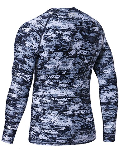 Image of HUGE SPORTS Men's Rash Guard Long Sleeves UPF 50+ UV Sun Protection Quick Drying Splice Compression Swim Shirts