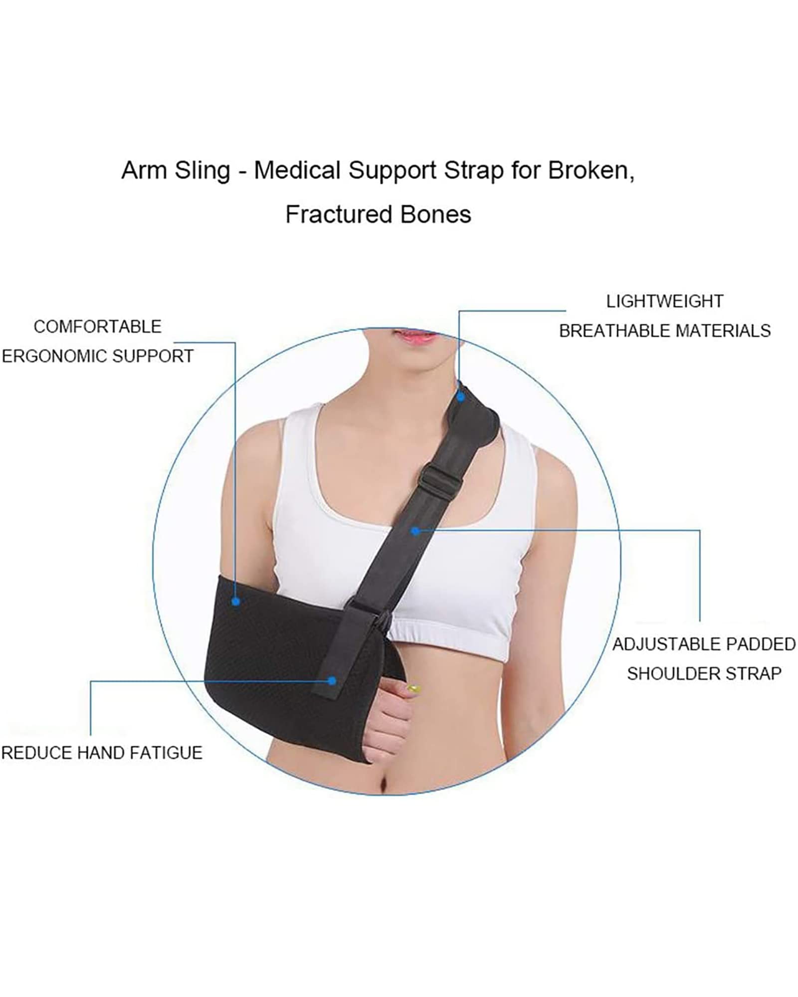 Eslinga de brazo de malla transpirable con cinturón trasero Inmovilizador de hombro ajustable Estabilizador Manguito rotador Correa de soporte para fracturas rotas