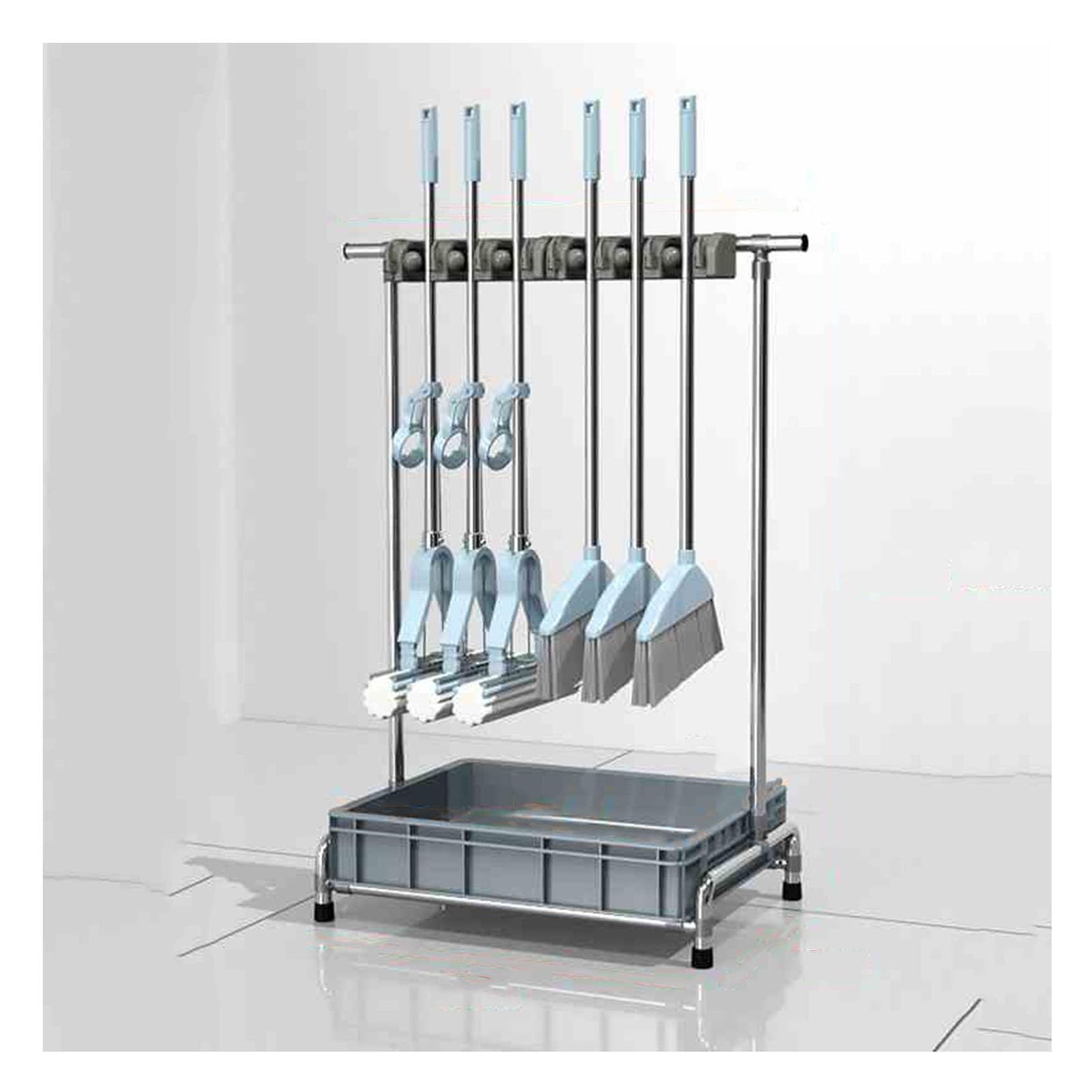 ASerZenith Mop And Broom Rack - Removable Closet Storage Cabinet With Bottom Water Basin For Garage Organization, Holds Long Handled Tools, Rakes, And Brooms(8 Hooks-75X110X42Cm)