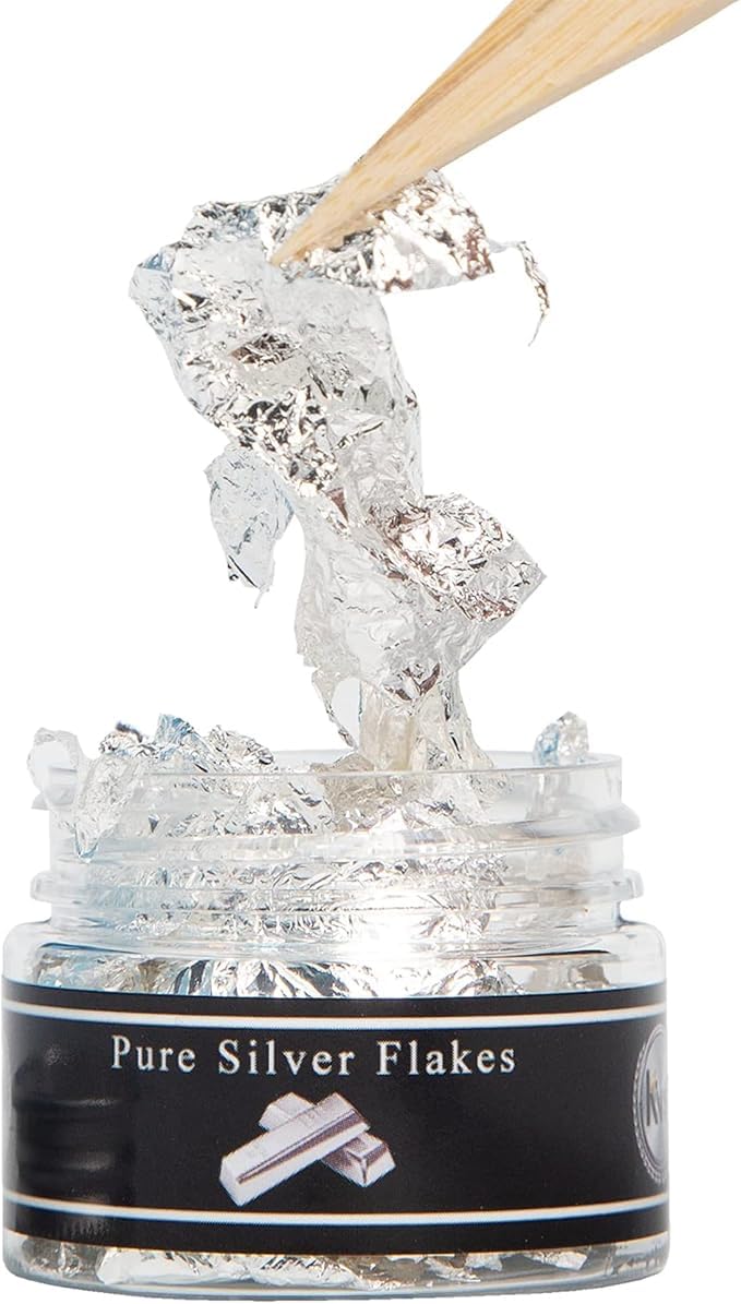 ASK VARK WALA Edible Silver Flakes, 50mg, for Decorative Dishes, Cooking, Cakes & Chocolates