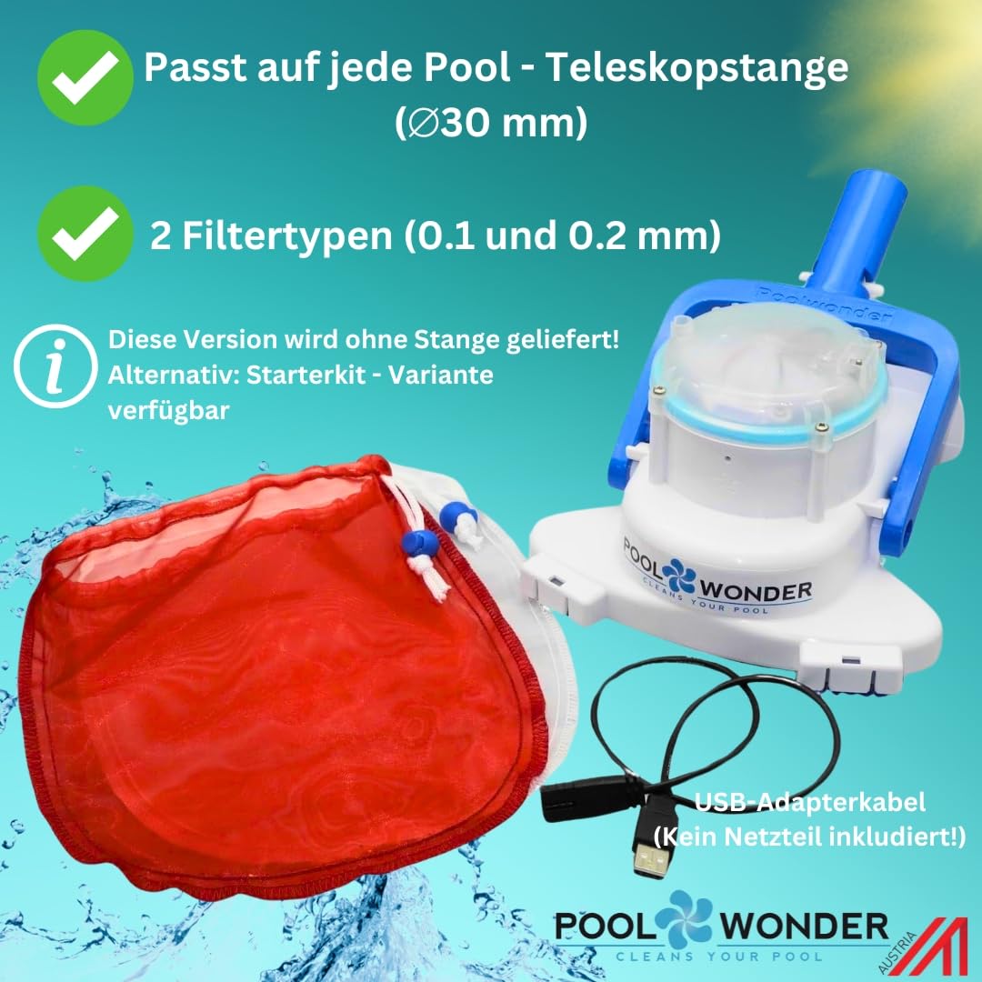 Poolwonder Cleverix Akku Poolsauger - Made in Austria - super handlich - Set ohne Stange