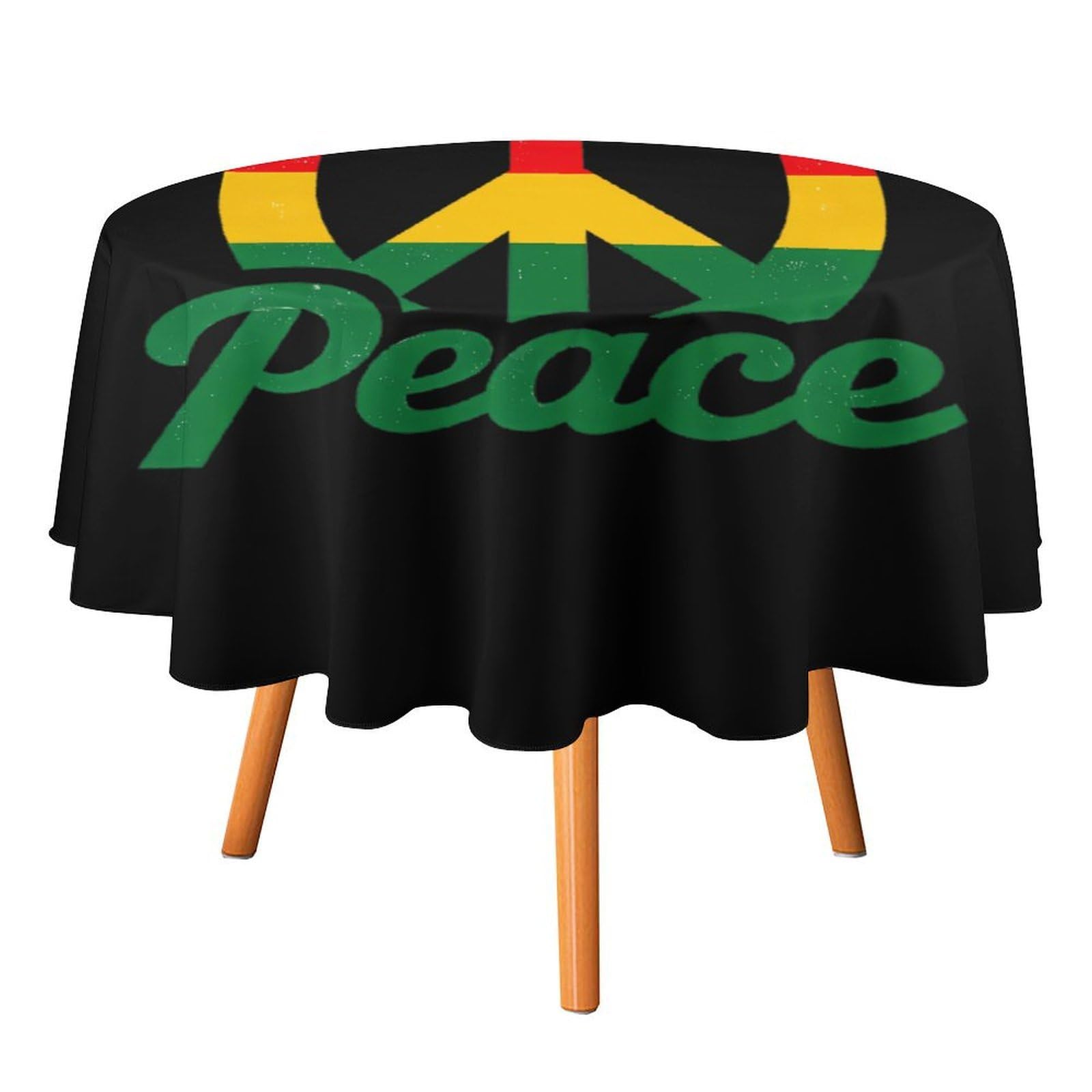 Reggae Peace Sign Decorative Round Tablecloth Polyester Fabric Waterproof Circle Table Cover for Party Picnic Wedding