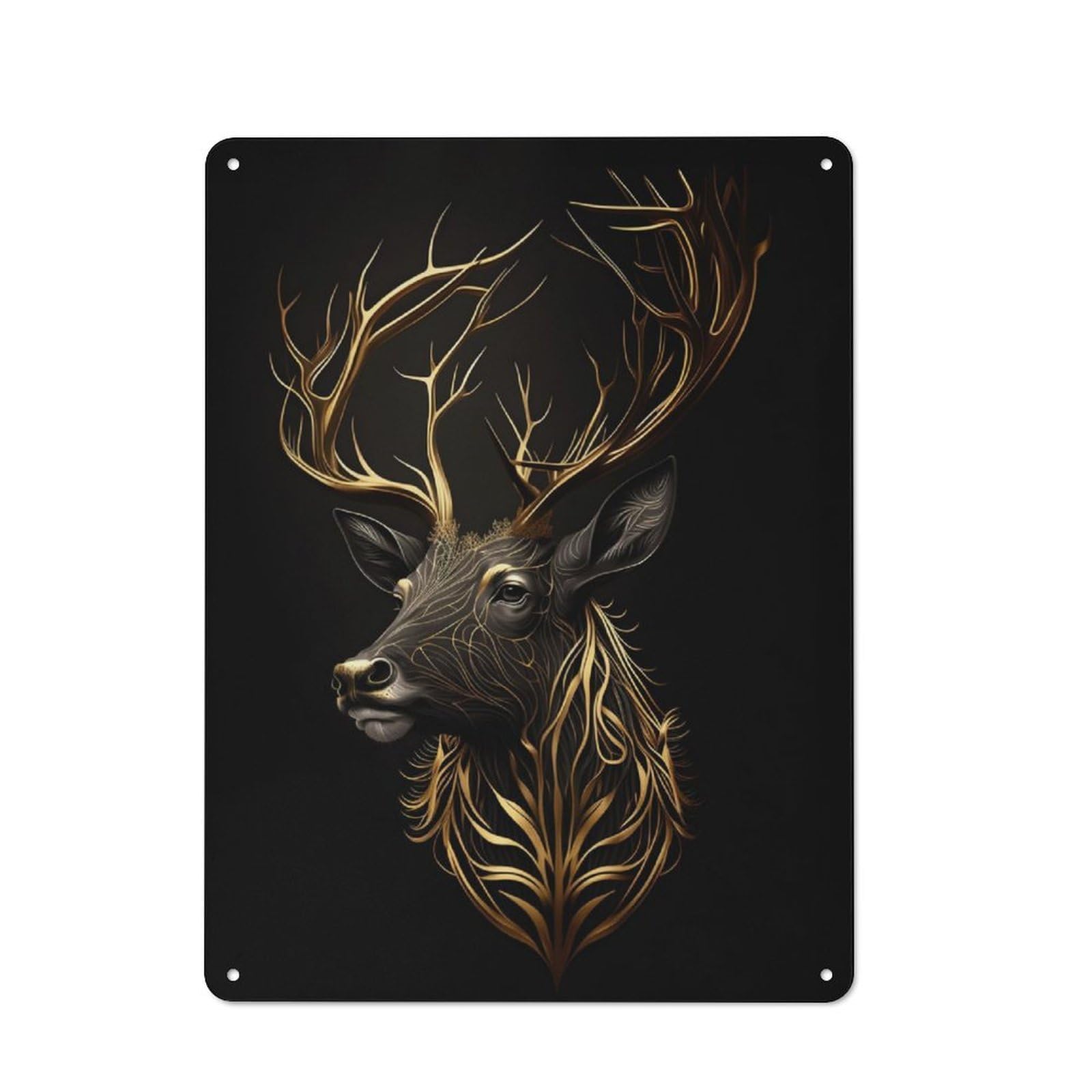 Junmoney Deer Black Gold Vintage Printed Metal Sign 40X30cm For Workshop Wall, A Decorative Gift For A Newly Furnished Workshop