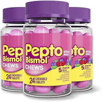 Chews, Fast and Effective Digestive Relief from Nausea, Heartburn, Indigestion, Upset Stomach, Diarrhea, Berry Mint Flavor, 72 Total (3 Packs of 24)