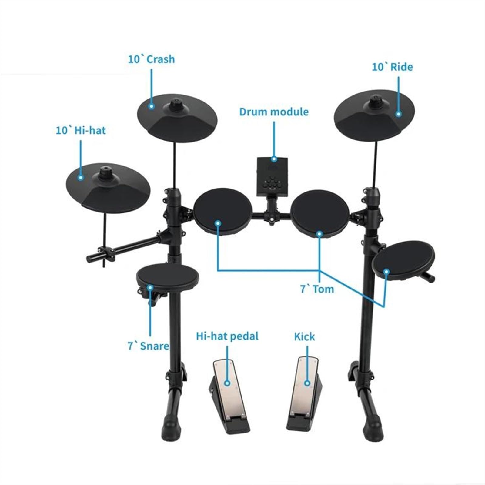 Batteria Elettronica Professionale Batteria Elettronica Portatile Batteria Elettronica Professionale Mesh 15 Set di Batteria con 195 Toni 10 brani