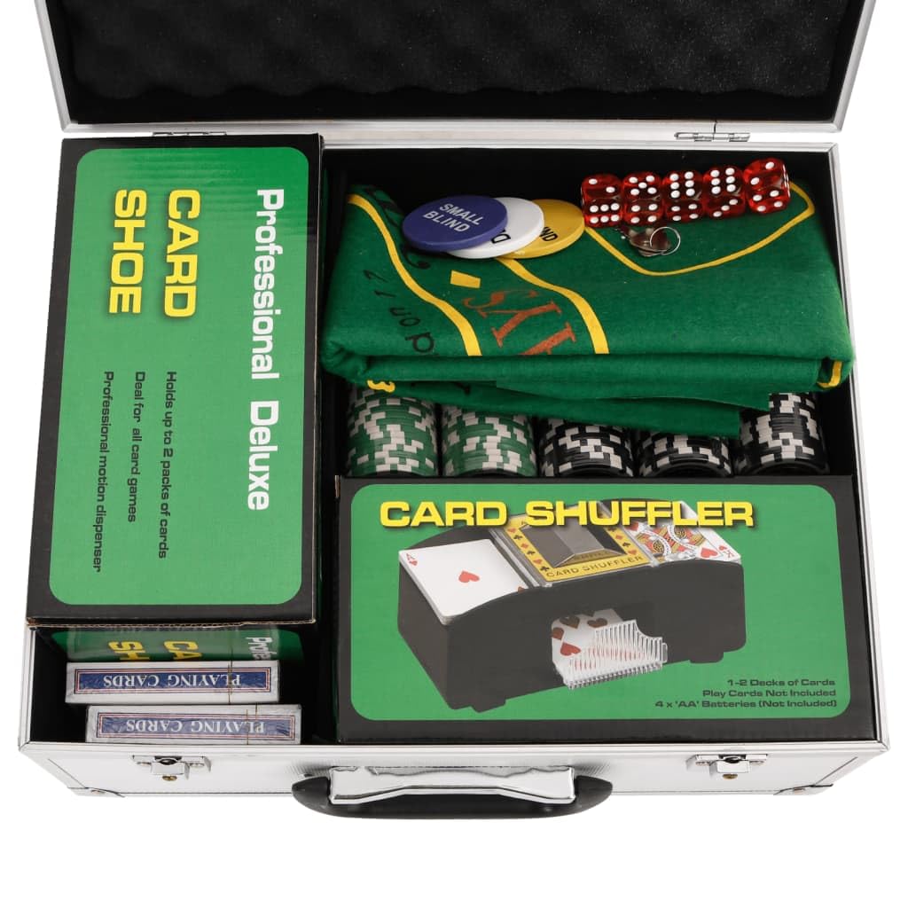 Set di gettoni da poker da 300 pezzi da 11,5 g, con valigetta in alluminio, mixer automatico di carte, tappetino da gioco, dadi, scarpa di carte, pulsante Dealer e porta chip per giochi da