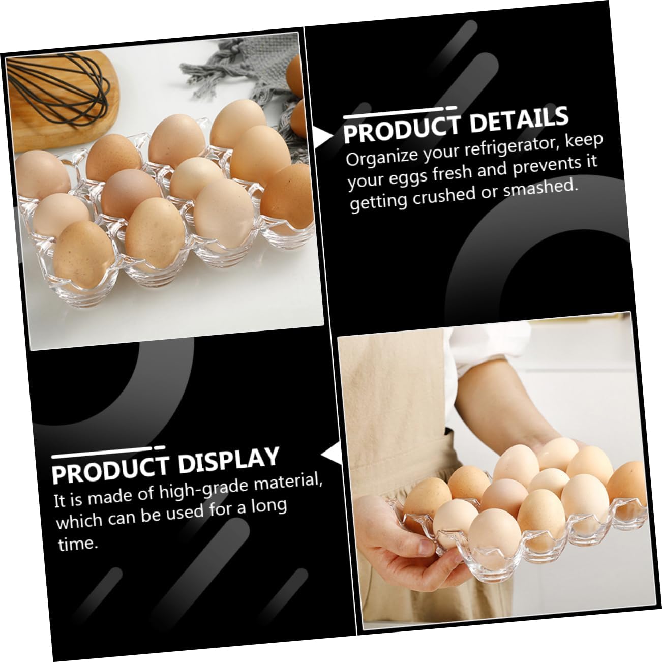 6 Pcs Acrylic Egg Tray Eggs Carrier Tray Clear Organizer Bins Egg Holder for Fridge Fresh Egg Holder Acrylic Egg Cartons Egg Keeper Tray Food Trays Storage Box Portable