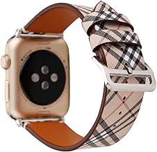 Clatune Vintage Check Pattern Watch Band Strap Plaid Leather Wristband Bracelet Compatible with 44mm 42mm Apple Watch Series 4/3/2/1, Khaki - coolthings.us