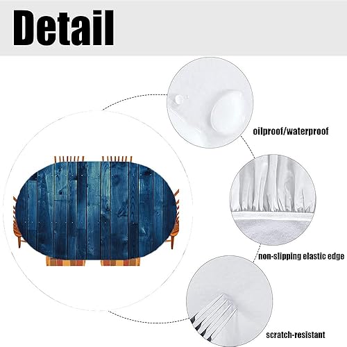 Miniatura 4 de Mantel ajustable ovalado azul oscuro, tablero de imagen con textura de tablones de madera, madera rústica, vida campestre, para cocina, comedor,