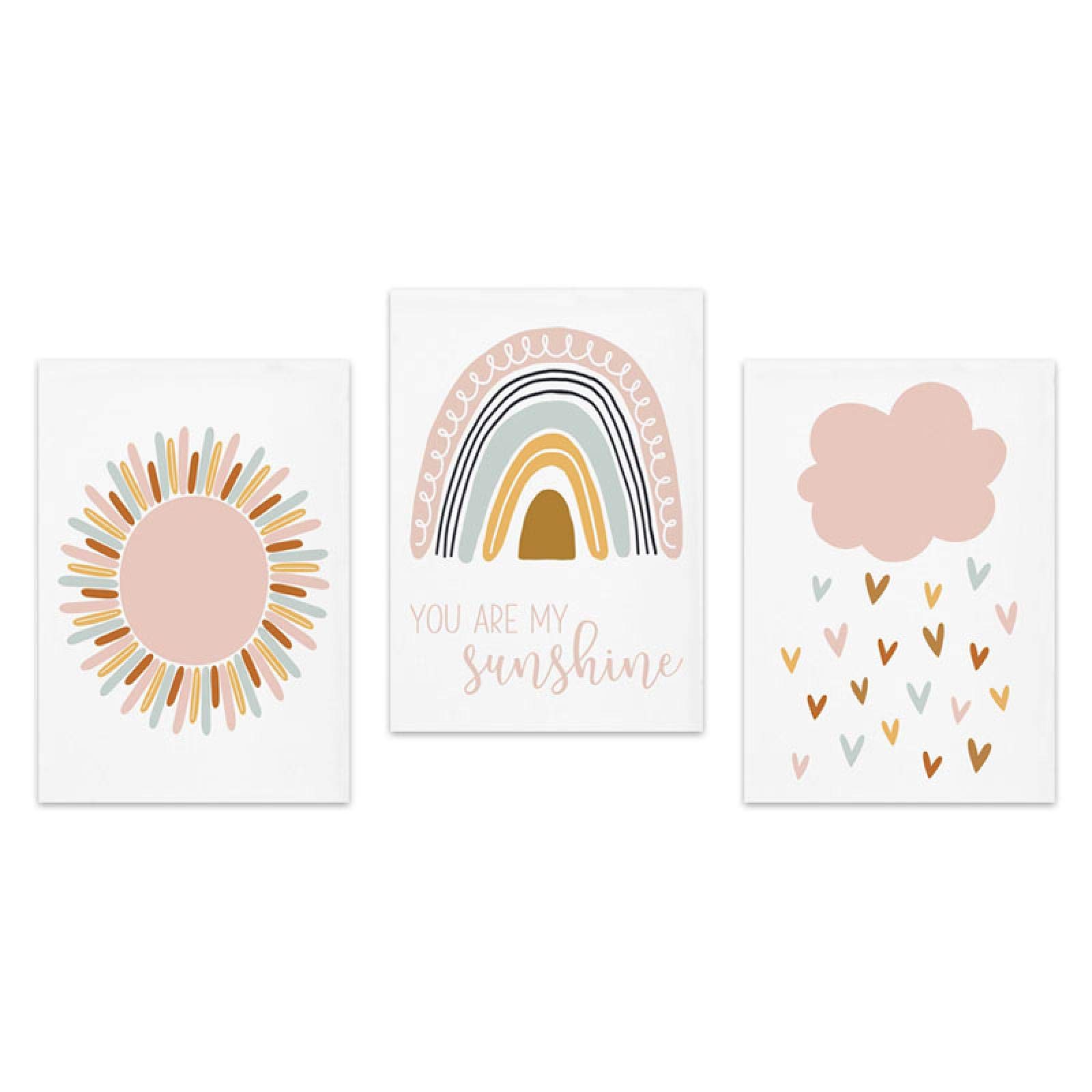 Impresión en lienzo para niños, póster con nubes de sol rosa, arte de pared, cuadro de arcoíris para guardería, pintura para habitación de bebé, decoración de dormitorio infantil, 70x100cmx3 sin marco