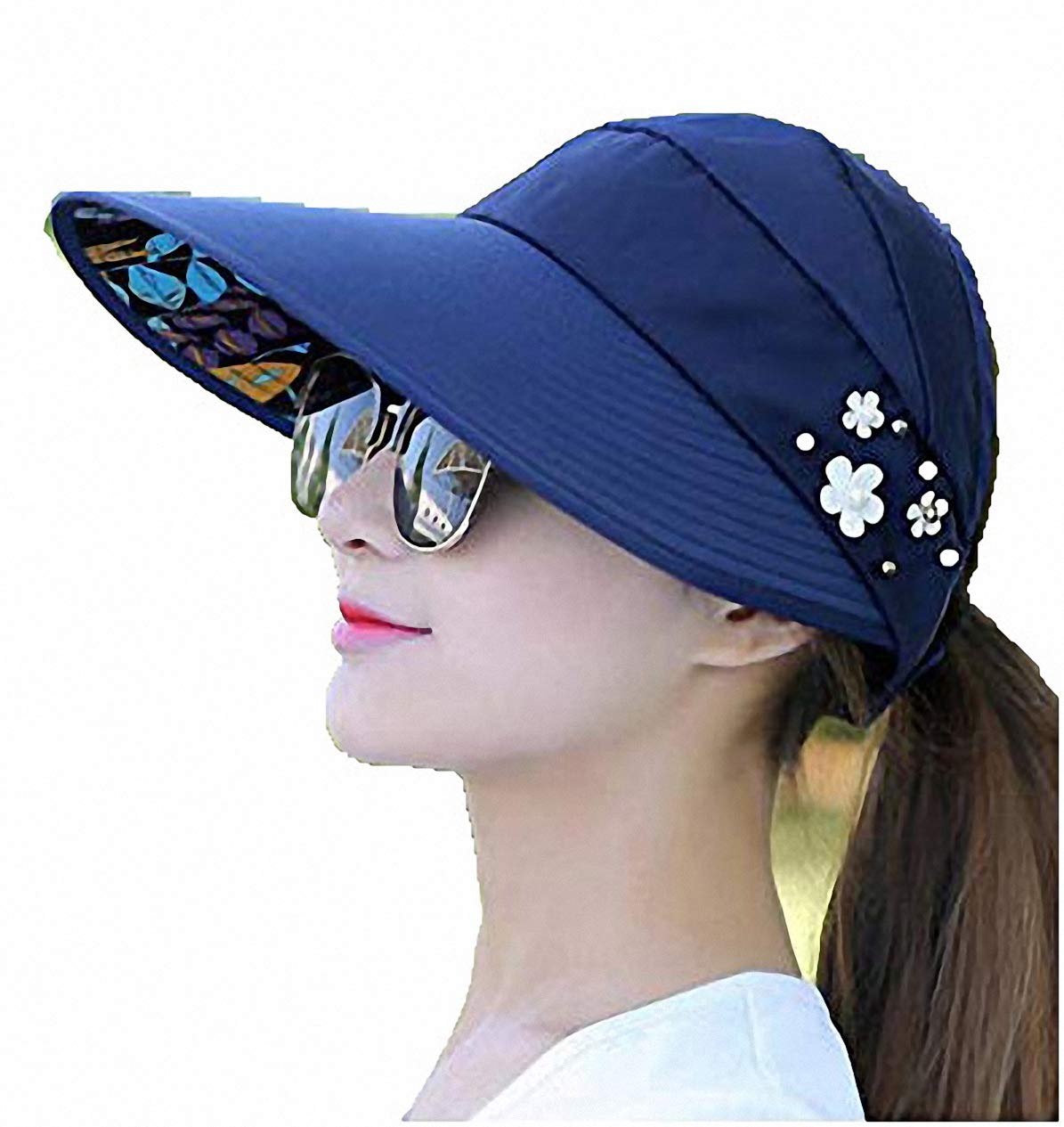 Ulalaza Women's Navy Sun Visor Hats-Headband 2-In-1,Dual Purpose Summer Beach Visor Cap Hat