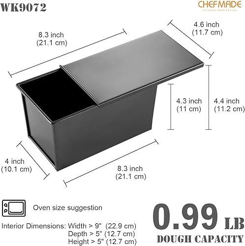 Miniatura 2 de CHEFMADE Molde para pan con tapa, antiadherente de 0.99 libras de capacidad de masa rectangular plana para hornear en horno