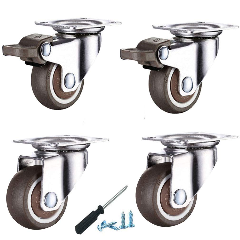 YUZGUHEY Swivel Caster Wheels 4 Pack with Brakes, Soft Rubber Furniture for Hardwood Carpets, with Screws and Ball Bearings(2brake+2swivel,50MM)