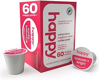 happy coffee medium roast coffee pods, 60 count, notes of chocolate & confidence, compatible with most K-cup brewers, rainforest alliance certified