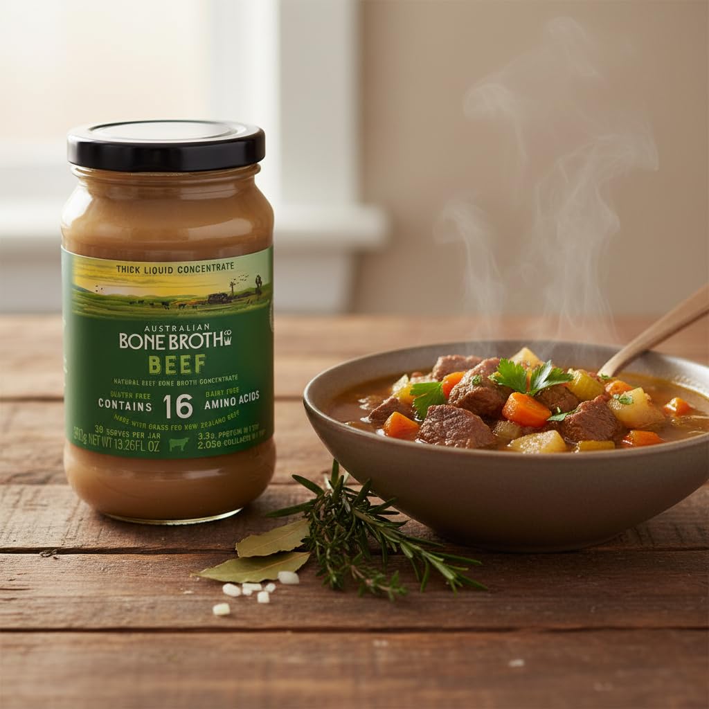 ABBCo Beef Bone Broth Concentrate, Made with New Zealand Beef, Halal, Savoury Cooking Stock Base for Soups, Gravies & Sauces, Just Add Hot Water.