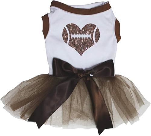 Petitebella Camiseta de algodón con tema de rugby tutú marrón para perro (corazón de rugby, XXL)