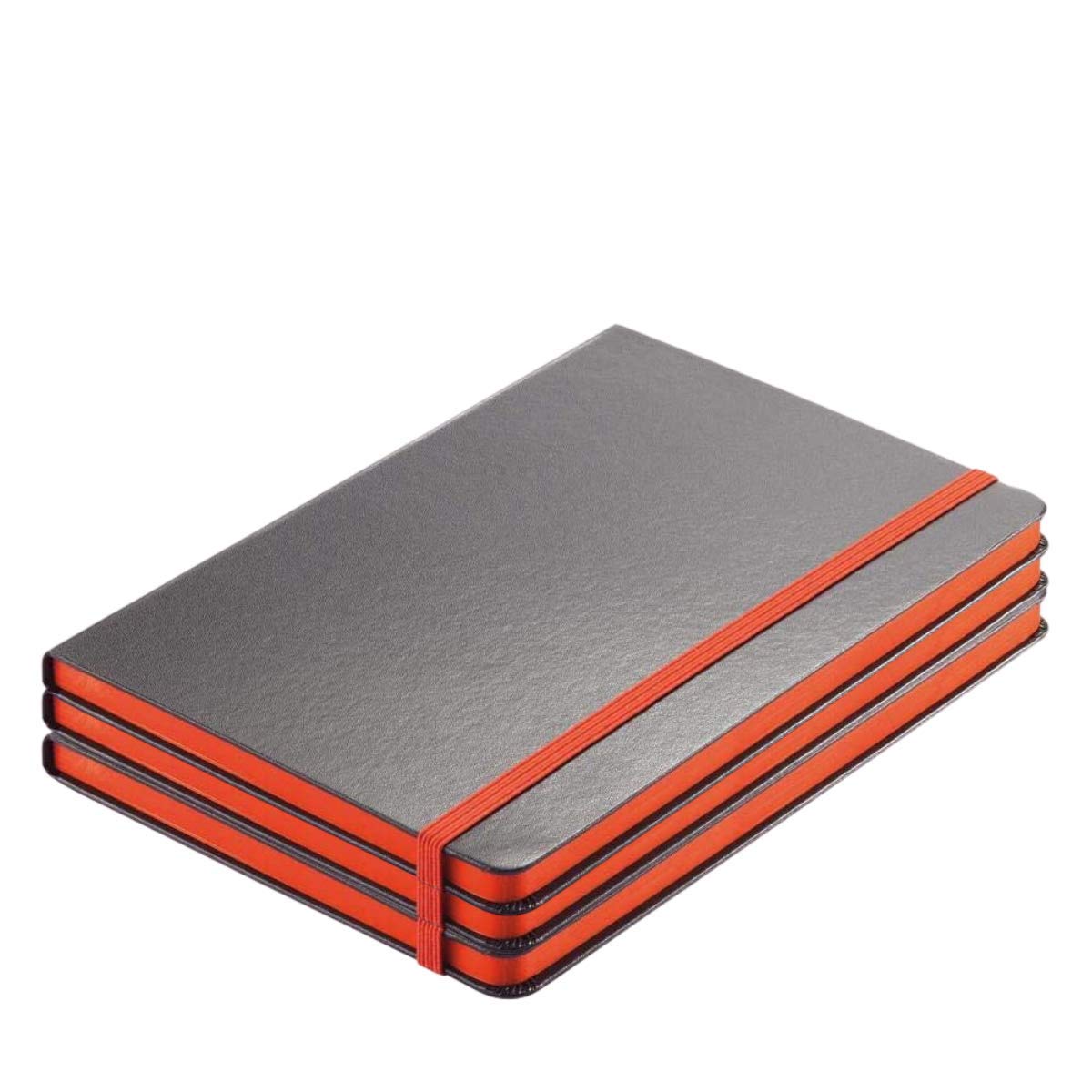 Santhome Classic Lined Notebook, 192 Pages, Hardcover Ruled - Pack of 3 (Black/Orange)