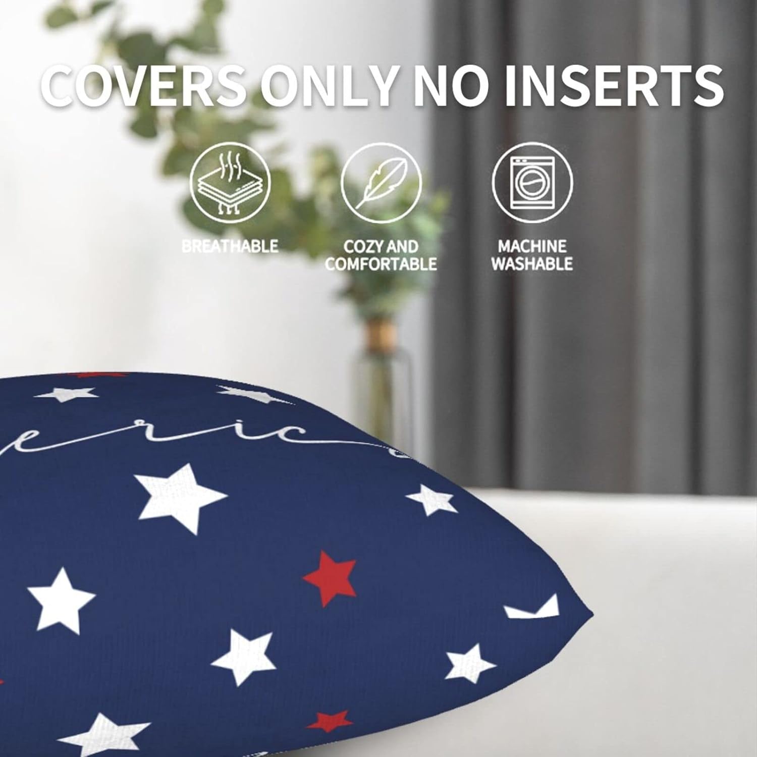 4th of July Pillow Covers 24x24 Memorial Day Patriotic Pillow Covers Holiday American Flag Blue Red Stars Outdoor Decorative Pillowcase Cushion Cover for Independence Day Home Couch Sofa, Set of 2