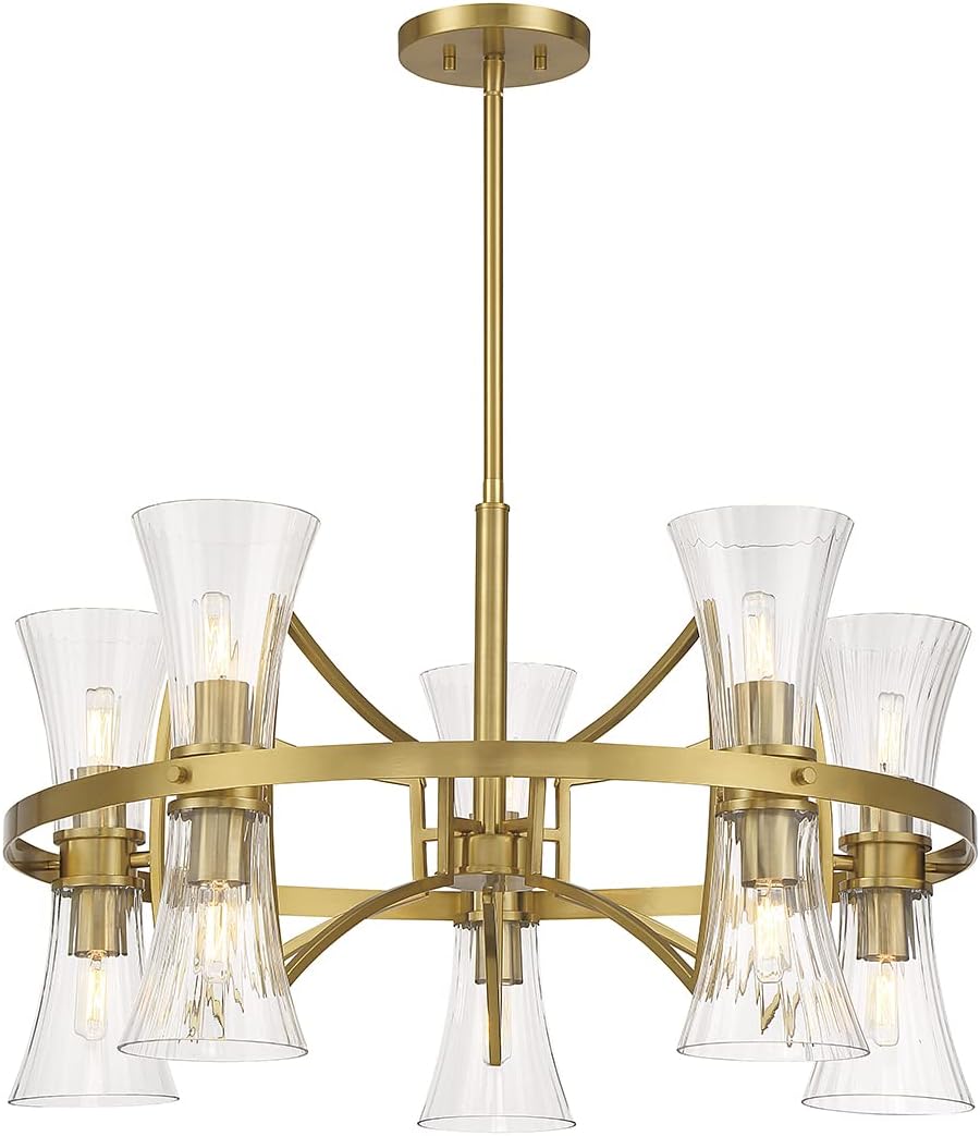 Savoy House 1-9704-10-322 Bennington Modern Vintage Clear Ribbed Glass Chandelier, 10-Light 600 Total Watts, 18" H x 31" W, Warm Brass