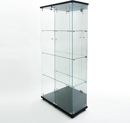 Miniatura 35 de Vitrina de cristal con 4 estantes con tira de luces LED y cerradura, vitrina de vitrina con ruedas y 1 puerta, vitrina de vidrio templado para sala