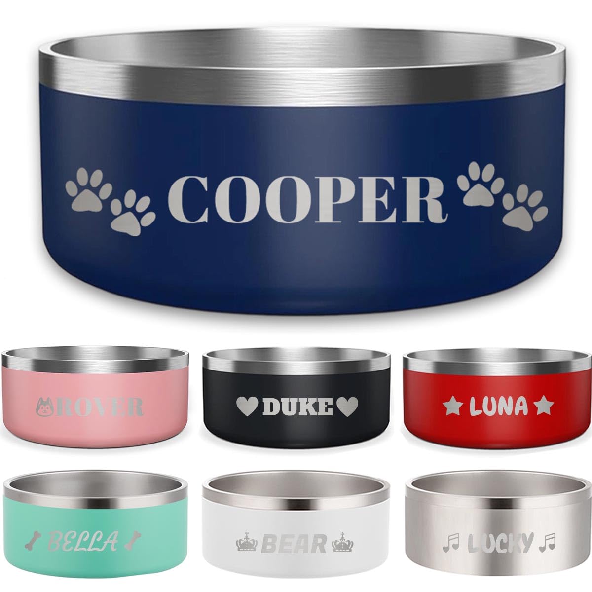 Personalized Customized Stainless Steel Dog Bowl,32oz Custom Laser Engraved Name & Icon,Insulated Metal Pet Bowls for Medium Dogs and Large Cats - Non-Slip Water & Food Dish
