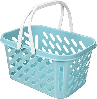 Toyvian Storage Baskets Small Shopping Basket, Shopping Basket Toy Plastic Grocery Basket with Handle Storage Basket Pretend Play Toy for Kids Party Supplies Blue Toy Shopping Cart