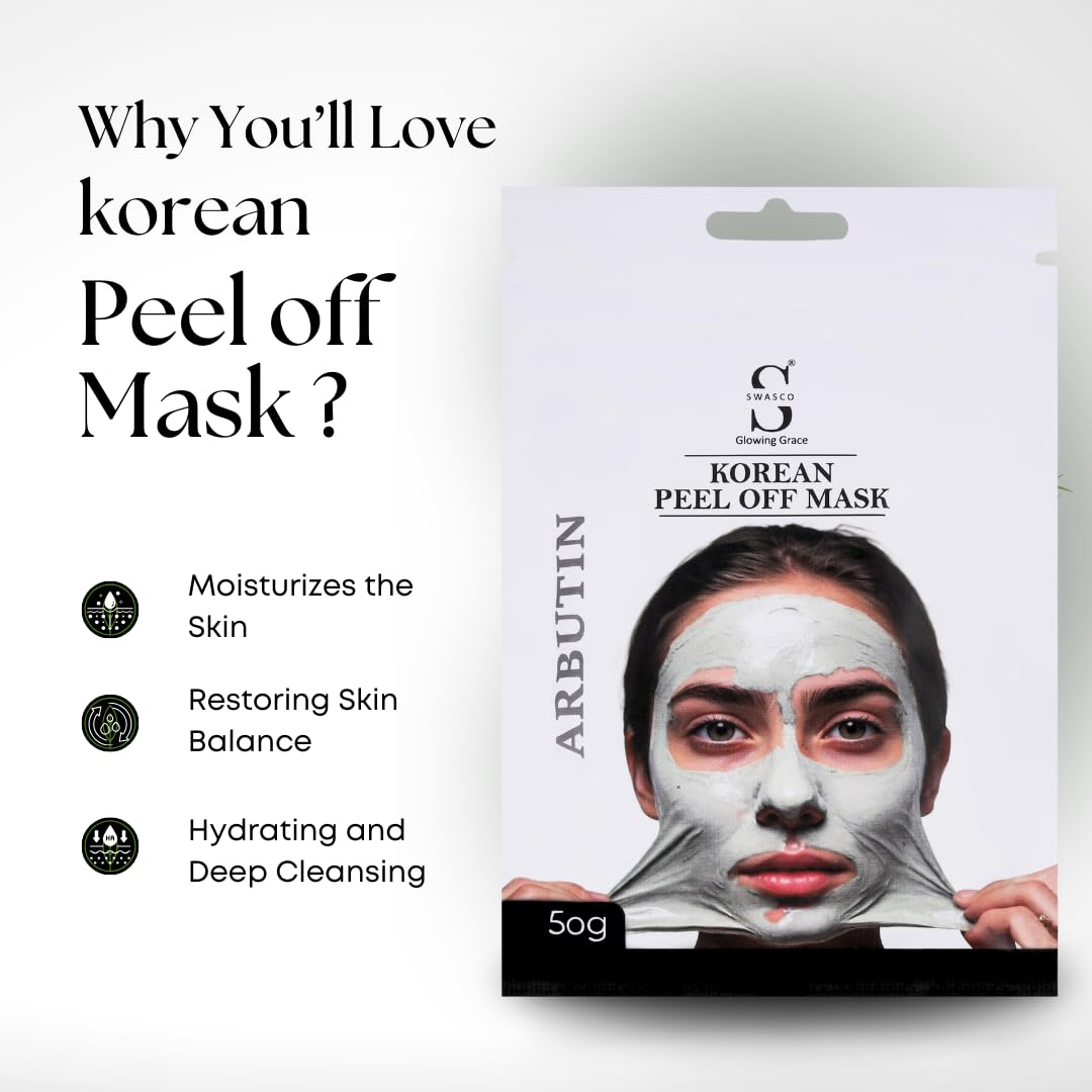 Swasco Korean Peel-Off Mask 50gm – Achieve Korean Glass Skin, Deep Cleansing & Glowing Radiance Instantly (Arbutin) 2